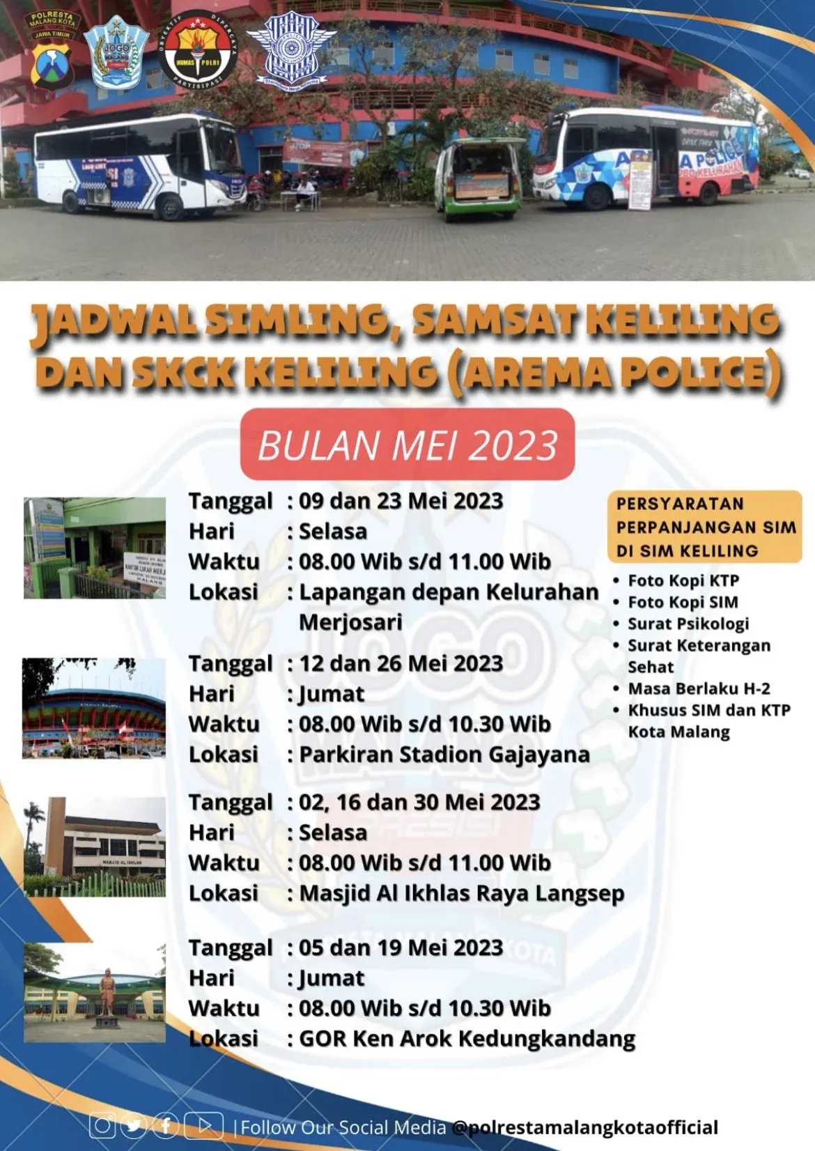 Jadwal SIM Keliling dan SKCK Kota Malang Mei 2023 Hari Ini