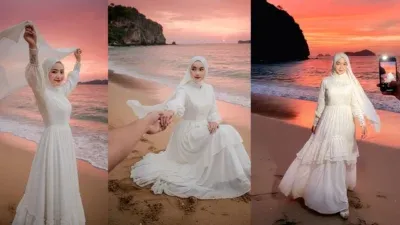 Koleksi Baru Prompt Gemini AI, Foto Sendiri di Pantai dengan Flash HP dan Sunset